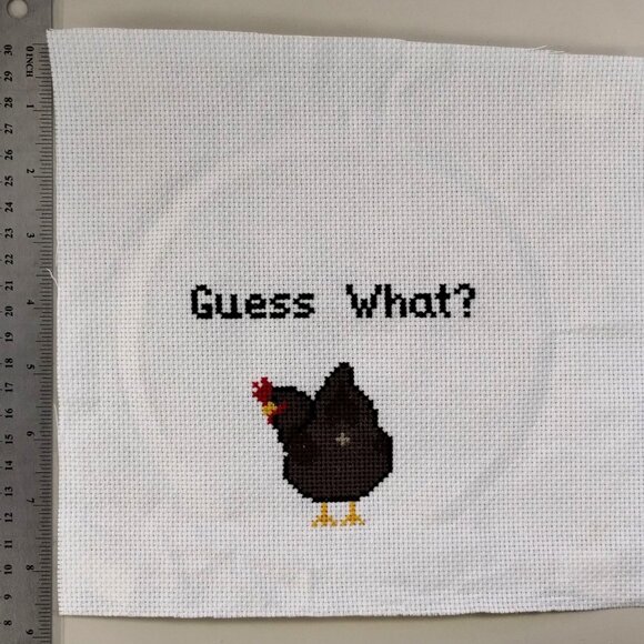 Guess What? Chicken Butt! / Cross Stitch / Completed, Hand Made - Picture 2 of 3